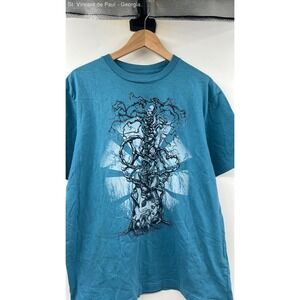 Route 66 Guitar Grunge Tee Shirt Men's Small Blue Y2K